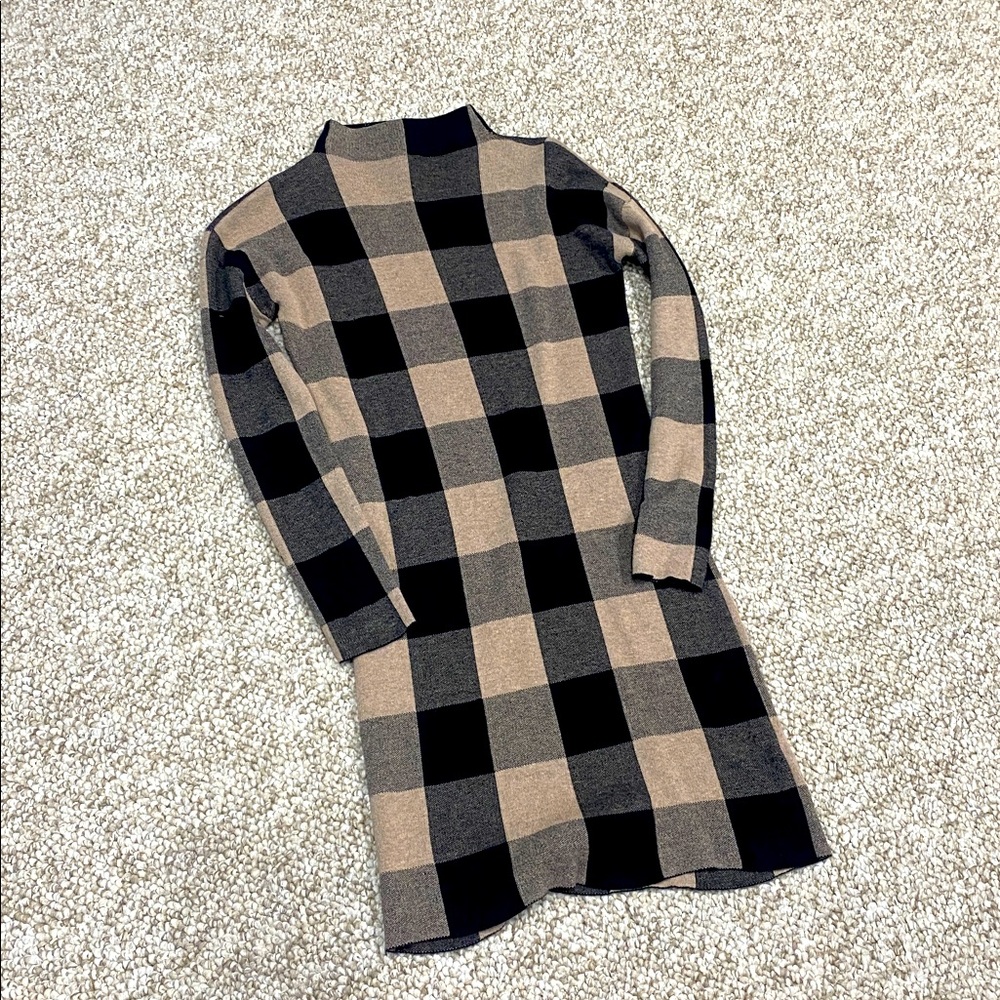 Cynthia Rowley Women’s Buffalo Check Sweater Dress Tan Black Size Extra Small